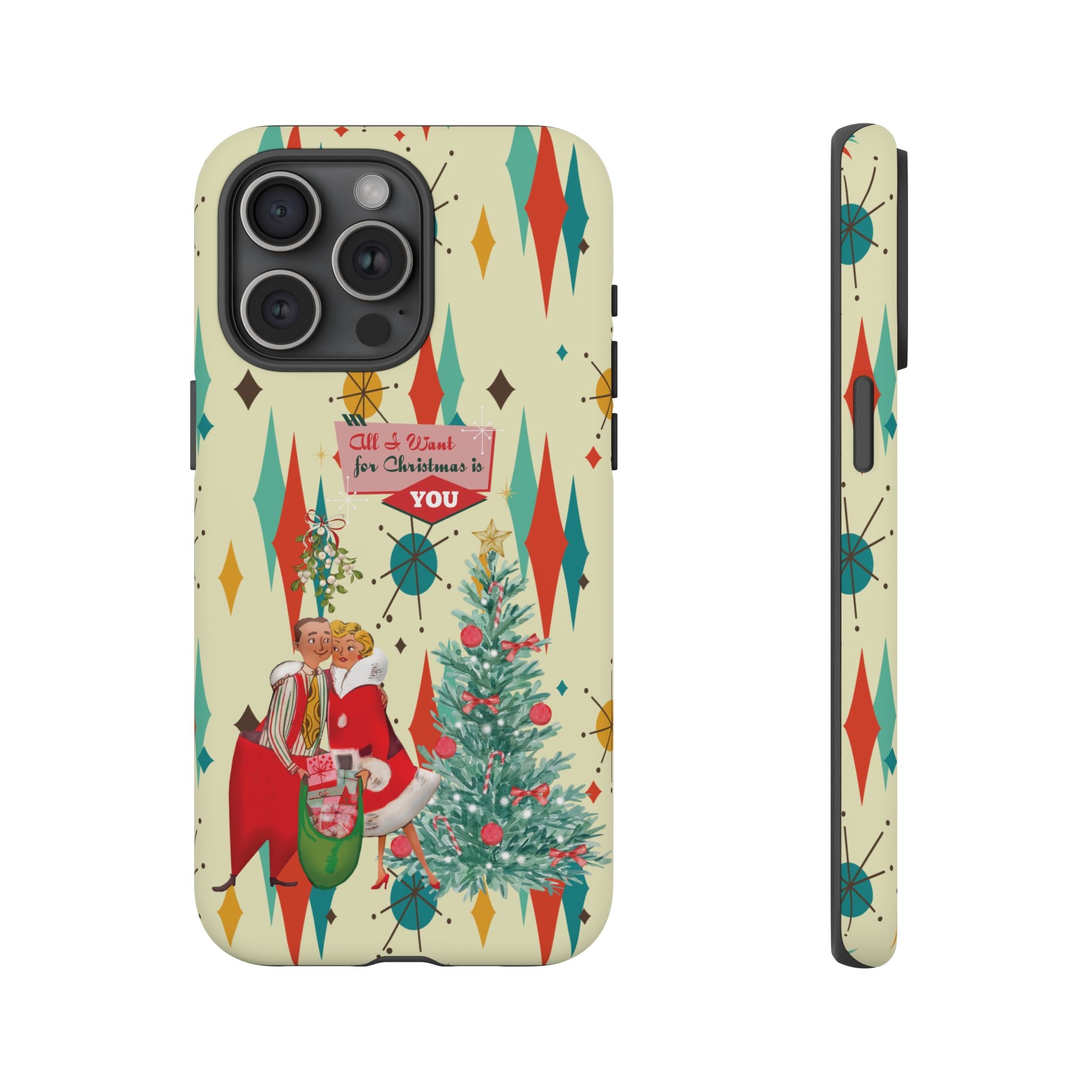 Retro 50s Christmas Phone Case, Mid Century Modern Franciscan Starburst Holiday Smartphone Cover