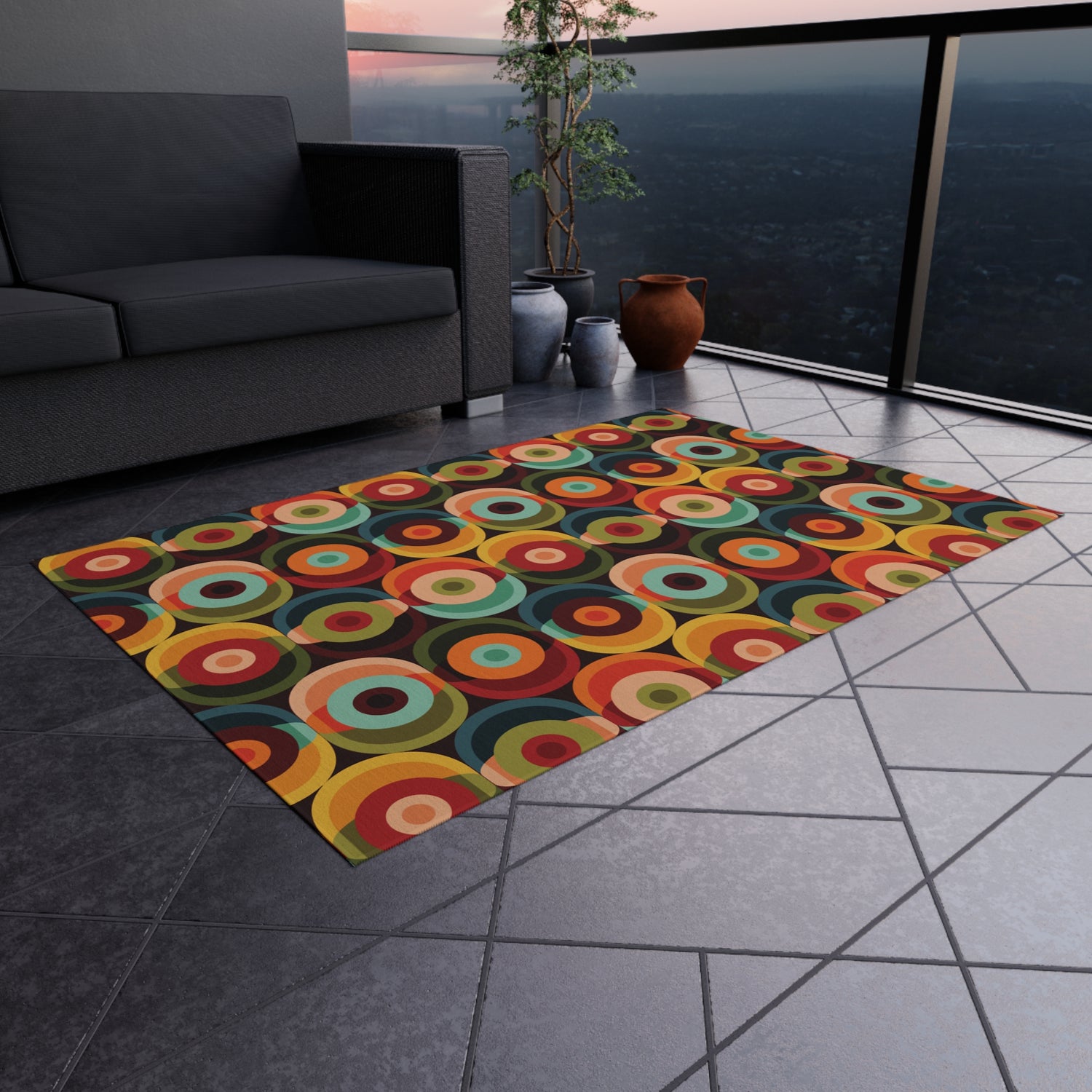 Groovy Retro Orb Mid Century Modern Outdoor Rug