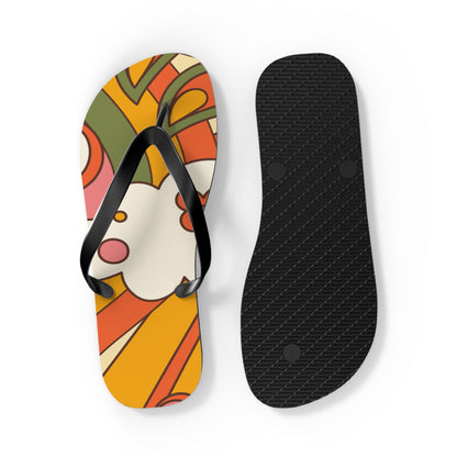 Groovy Sunshine 70s Flip Flops, Boho Sunburst Beach Sandals