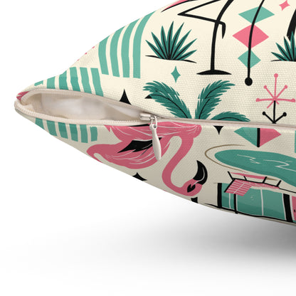 Palm Springs Flamingo Mid Century Modern Retro Throw Pillow