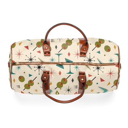 Mid Century Modern Martini Olive Duffle Bag, Retro Cocktail Weekender