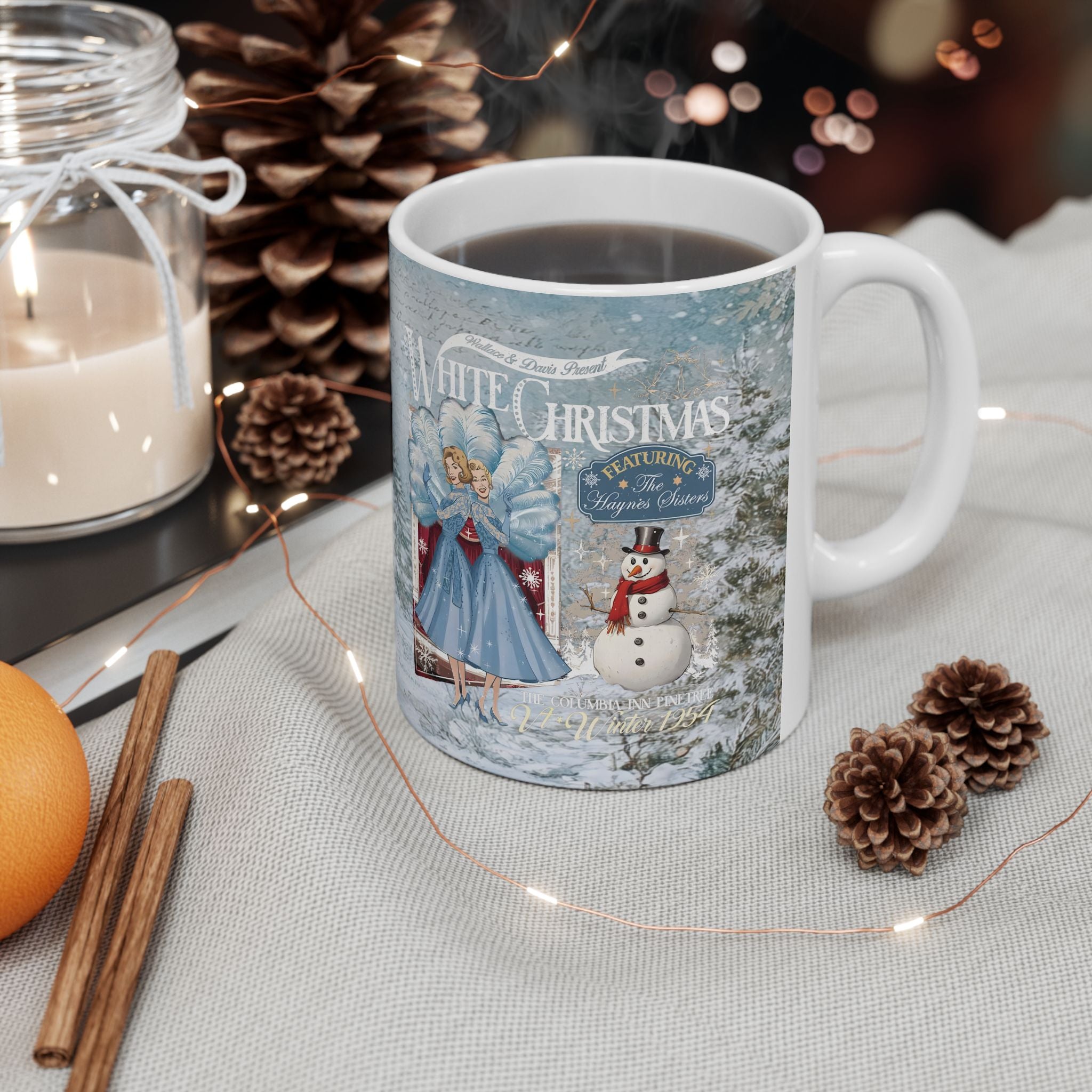 Sisters Sisters White Christmas Mug, Wallace And Davis Haynes Sisters, Classic Holiday Movie Coffee Cup, Vintage Style Christmas Gift