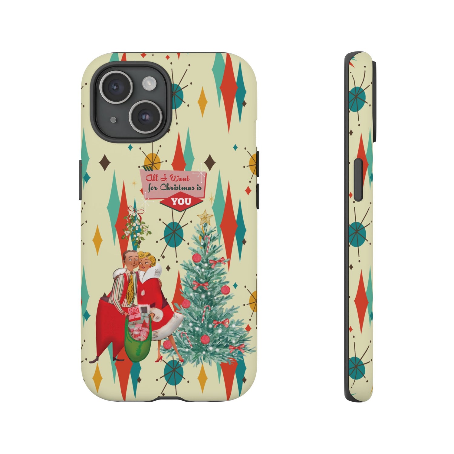 Retro 50s Christmas Phone Case, Mid Century Modern Franciscan Starburst Holiday Smartphone Cover