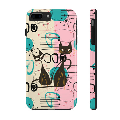 Mid Century Modern Atomic Cat iPhone Case in Retro Geometric Pink Turquoise and Black