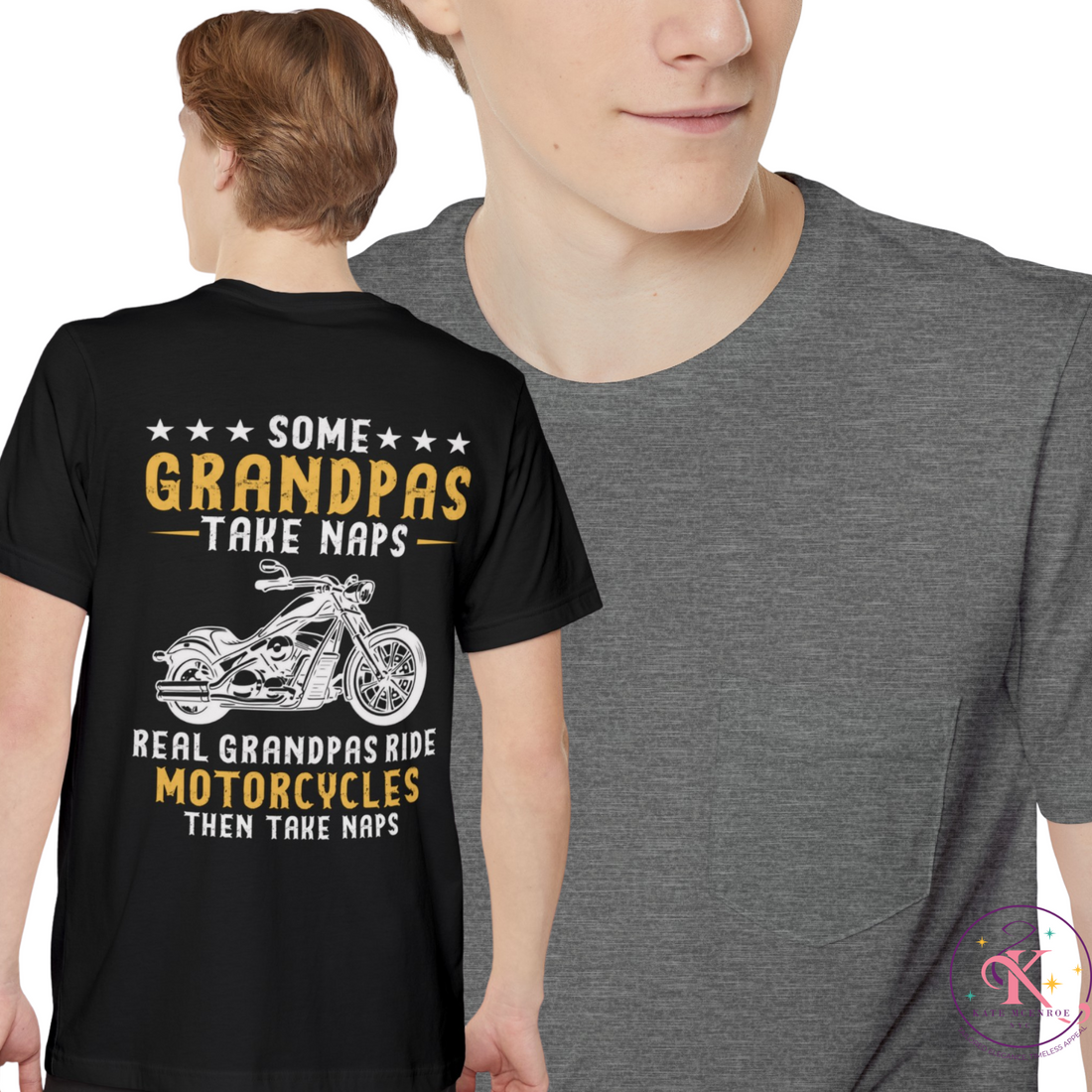 Biker Grandpa Pocket T-shirt For Fathers day, Birthday Gift, Real Grandpas Ride Motorcycles Then Take Naps Shirt, Funny Biker Gift