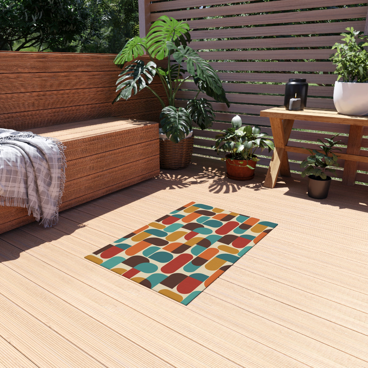 Groovy 70s Mod Geometric Mid Century Modern Outdoor Patio Rug