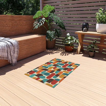 Groovy 70s Mod Geometric Mid Century Modern Outdoor Patio Rug