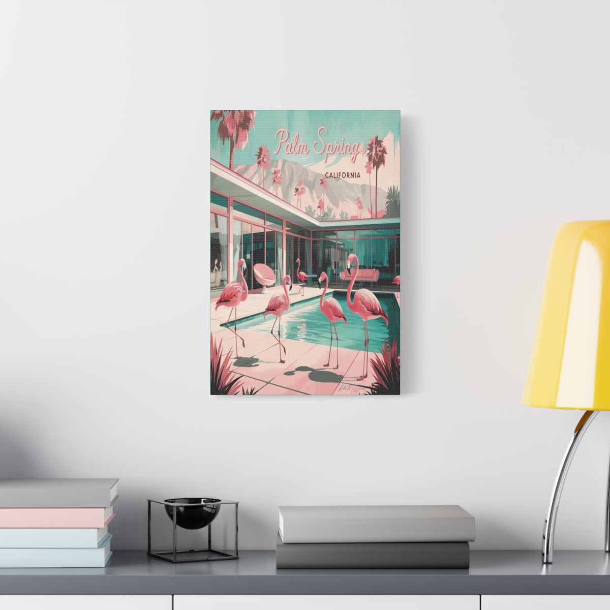 Palm Springs Flamingo Mid Century Modern Canvas Wall Art