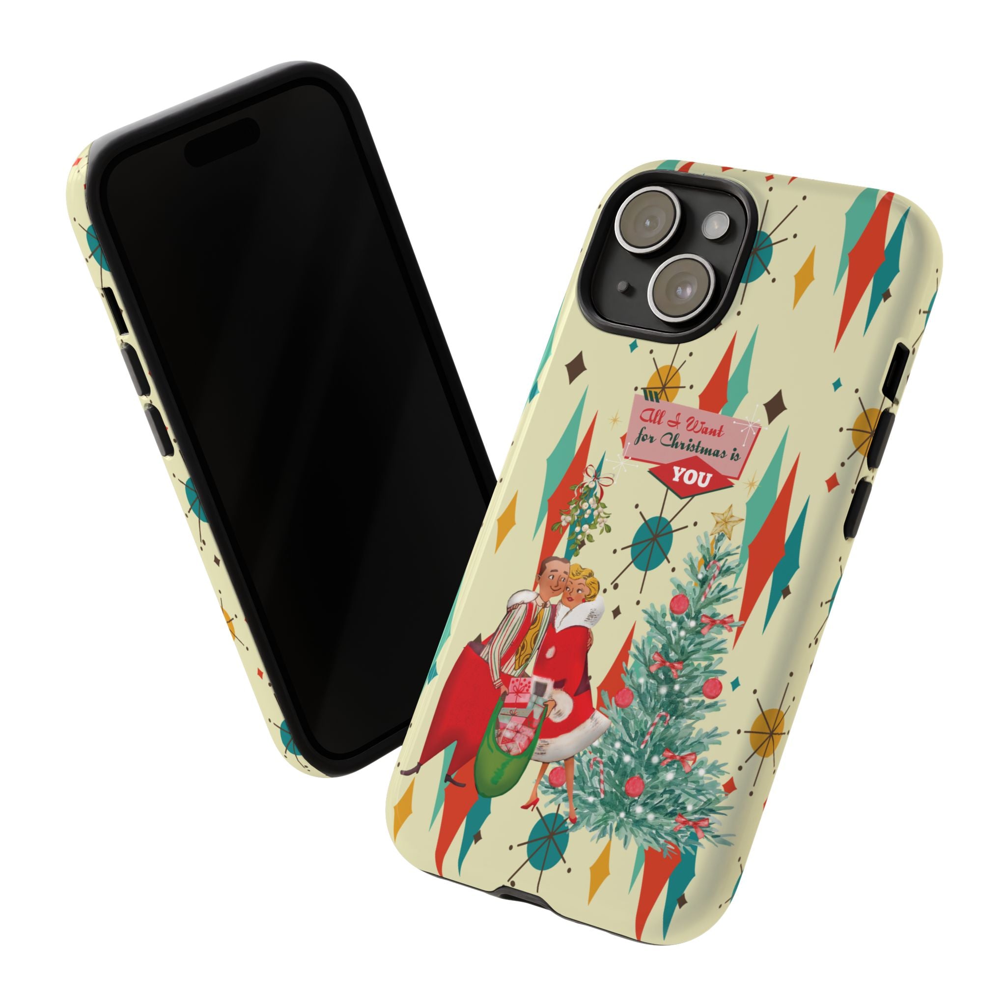 Retro 50s Christmas Phone Case, Mid Century Modern Franciscan Starburst Holiday Smartphone Cover