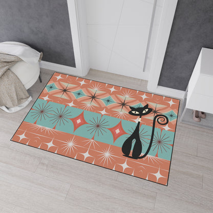 Atomic Cat Mid Century Modern Floor Mat, Retro Starburst Rug