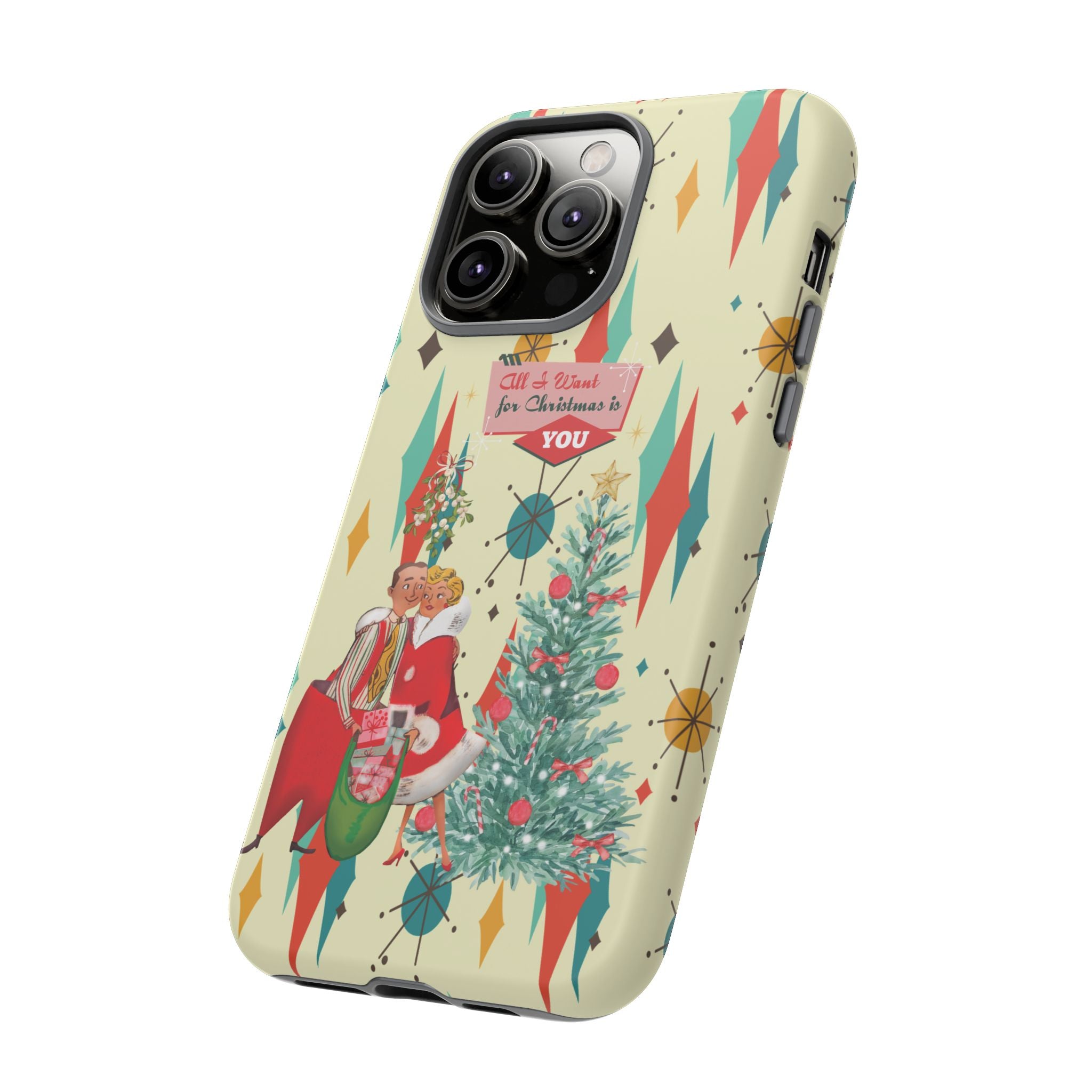 Retro 50s Christmas Phone Case, Mid Century Modern Franciscan Starburst Holiday Smartphone Cover