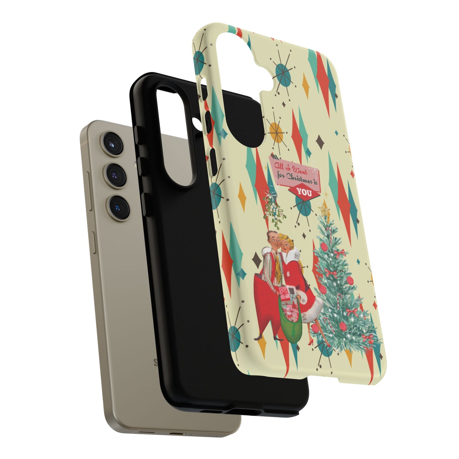 Retro 50s Christmas Phone Case, Mid Century Modern Franciscan Starburst Holiday Smartphone Cover