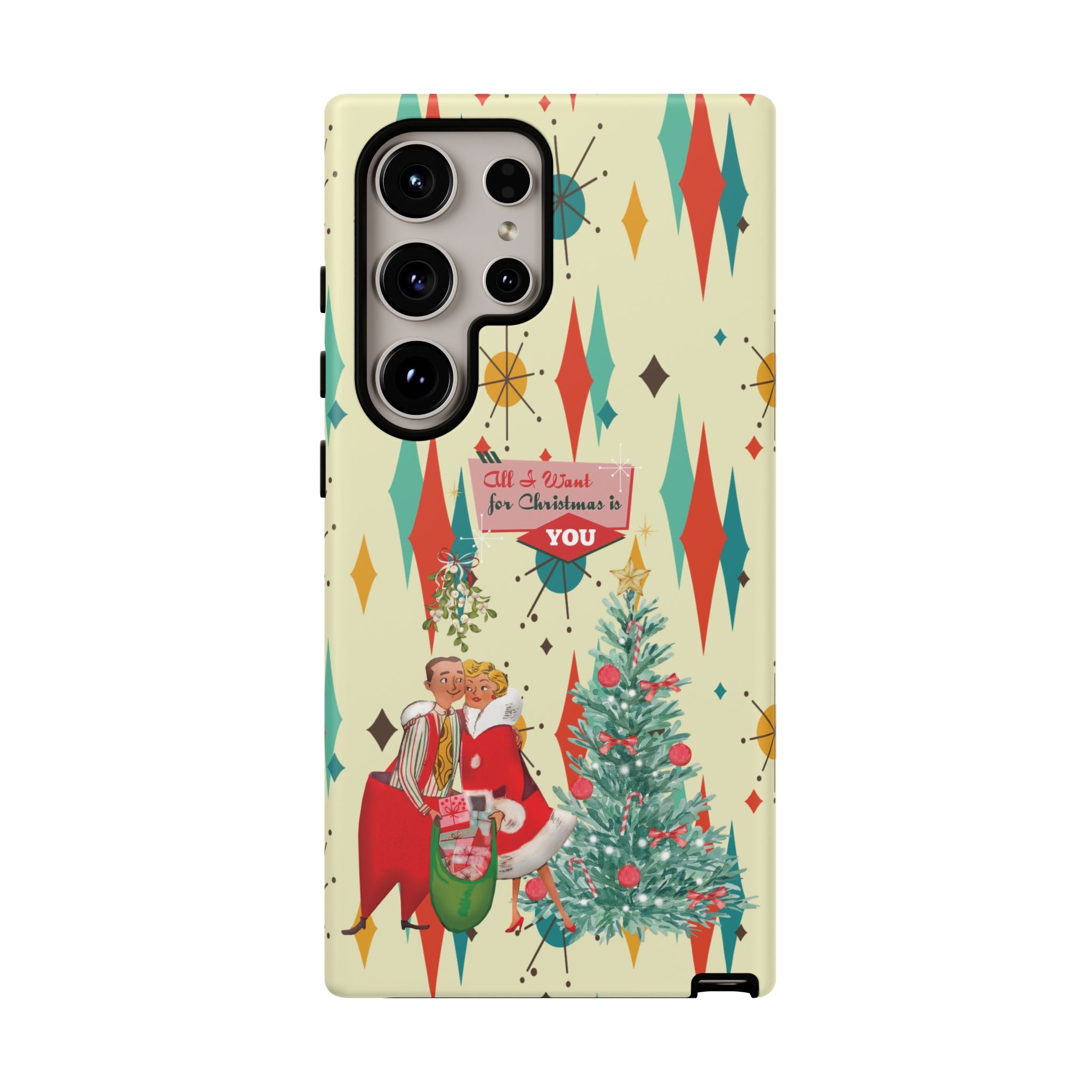 Retro 50s Christmas Phone Case, Mid Century Modern Franciscan Starburst Holiday Smartphone Cover