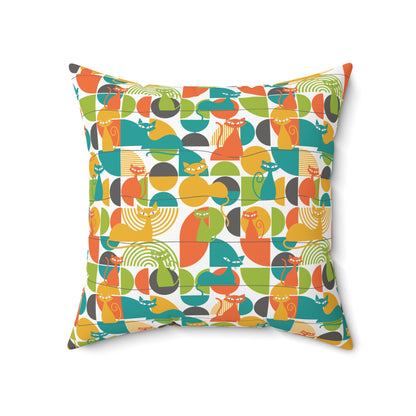 MCM Atomic Cat Retro Geometric Throw Pillow, 50s Mod Cushion