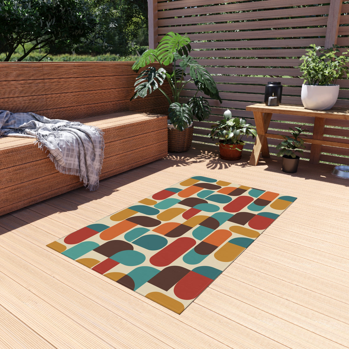 Groovy 70s Mod Geometric Mid Century Modern Outdoor Patio Rug