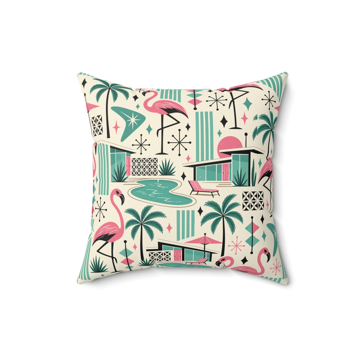 Palm Springs Flamingo Mid Century Modern Retro Throw Pillow