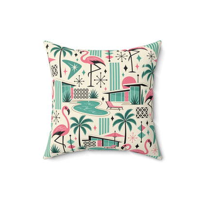 Palm Springs Flamingo Mid Century Modern Retro Throw Pillow