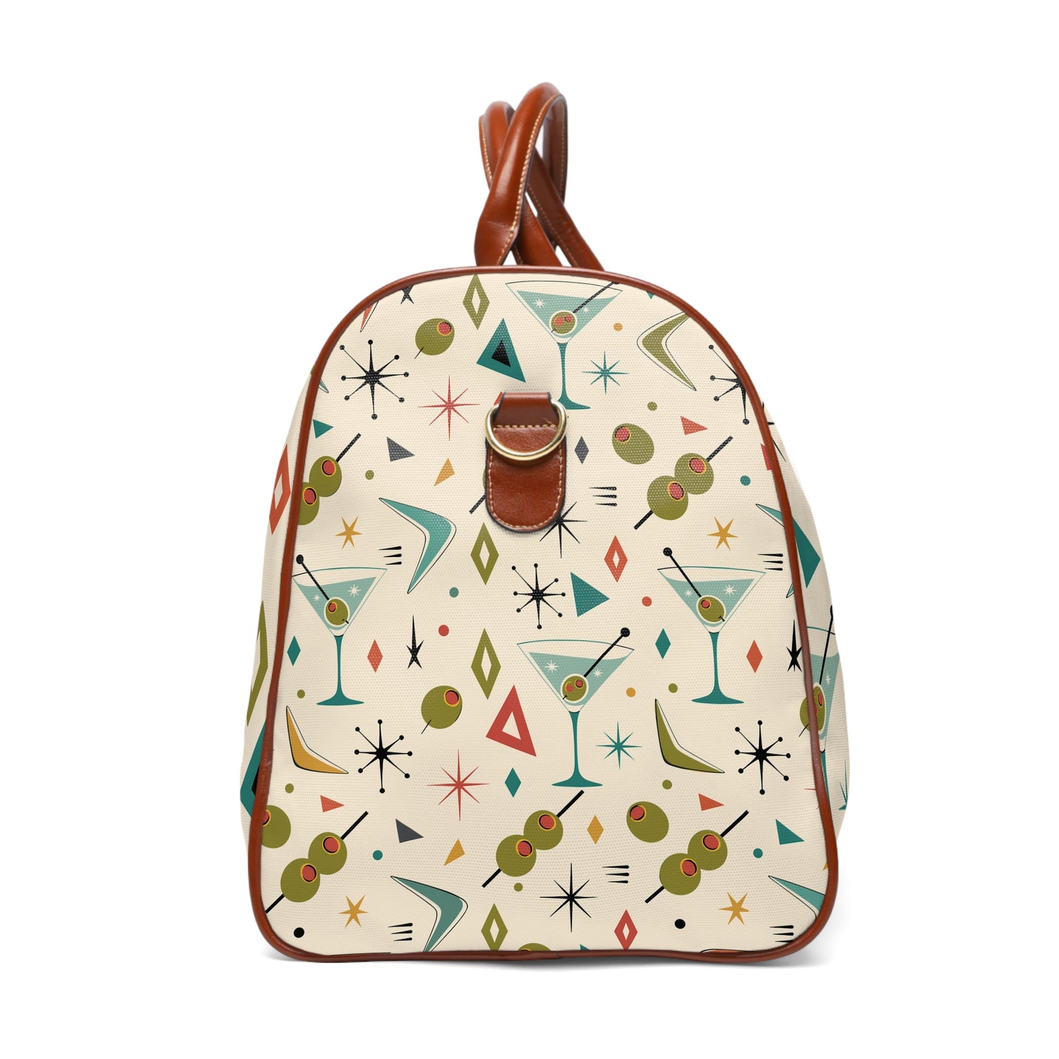 Mid Century Modern Martini Olive Duffle Bag, Retro Cocktail Weekender