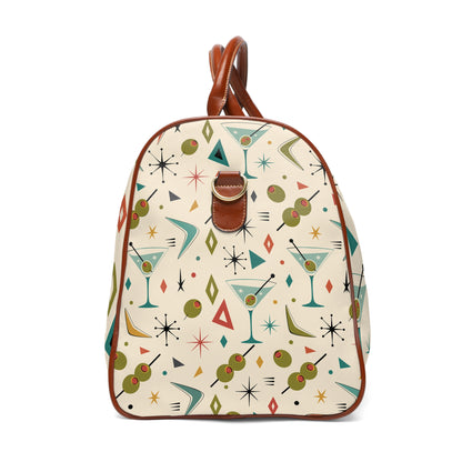 Mid Century Modern Martini Olive Duffle Bag, Retro Cocktail Weekender