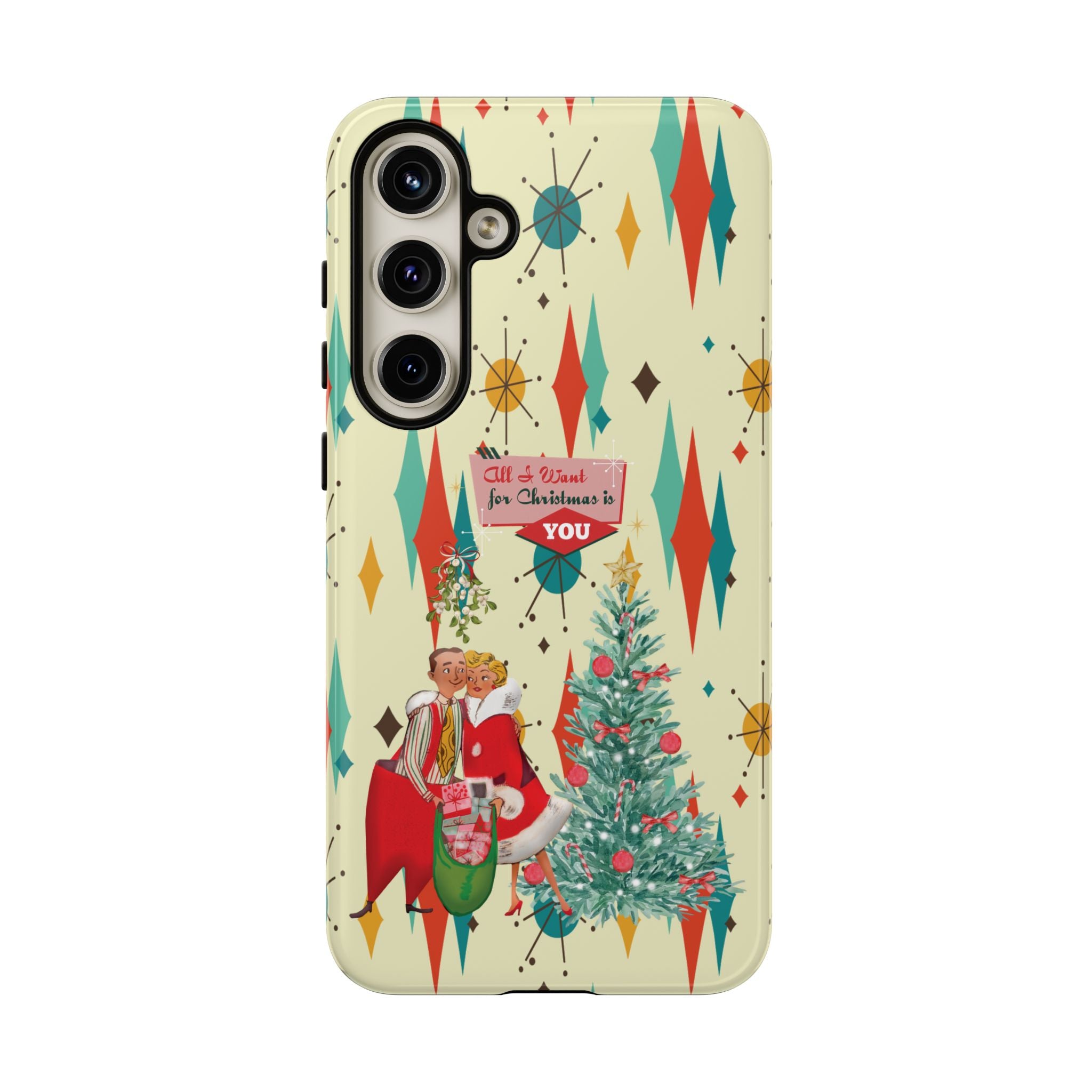 Retro 50s Christmas Phone Case, Mid Century Modern Franciscan Starburst Holiday Smartphone Cover