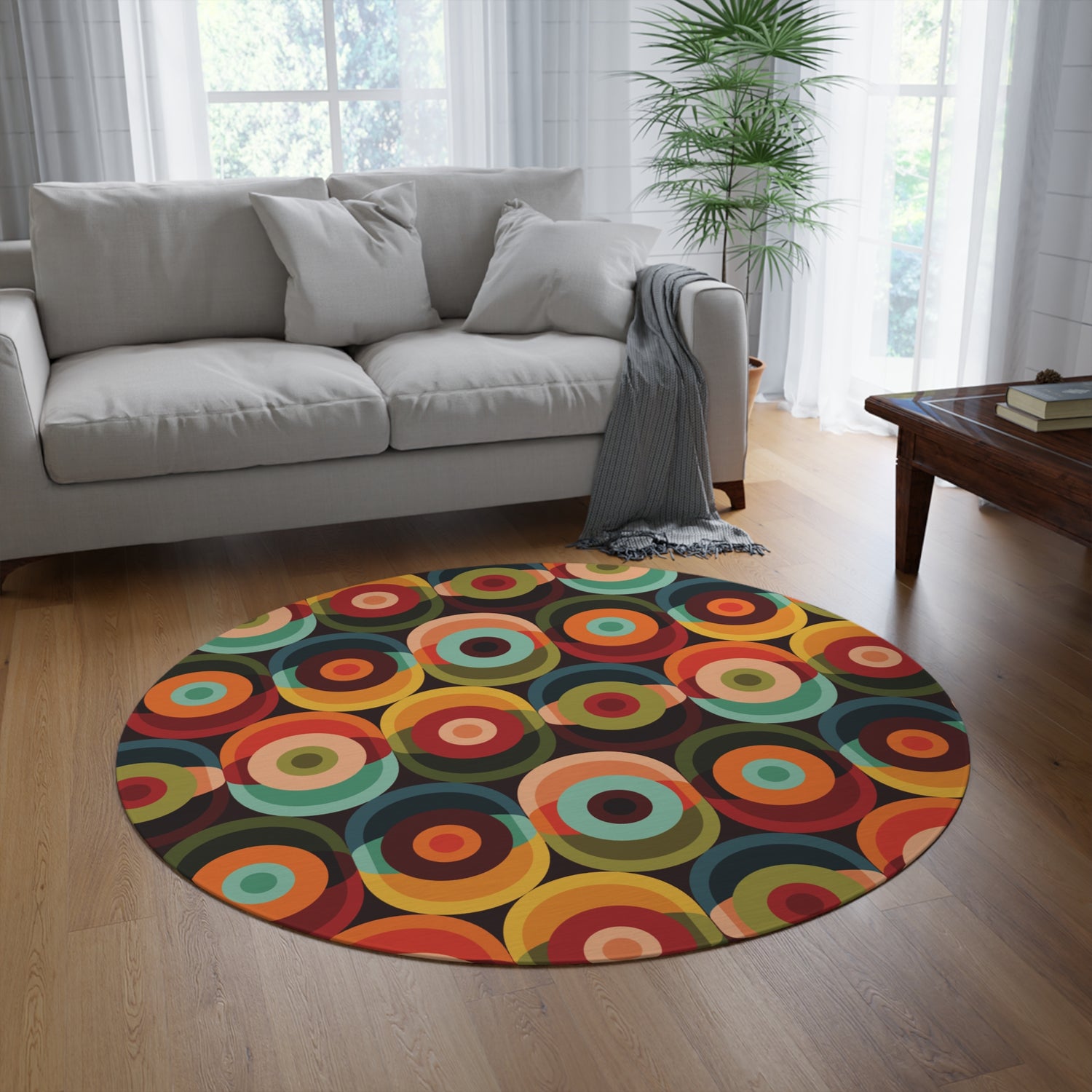 Groovy Retro Orb Mid Century Modern Round Area Rug