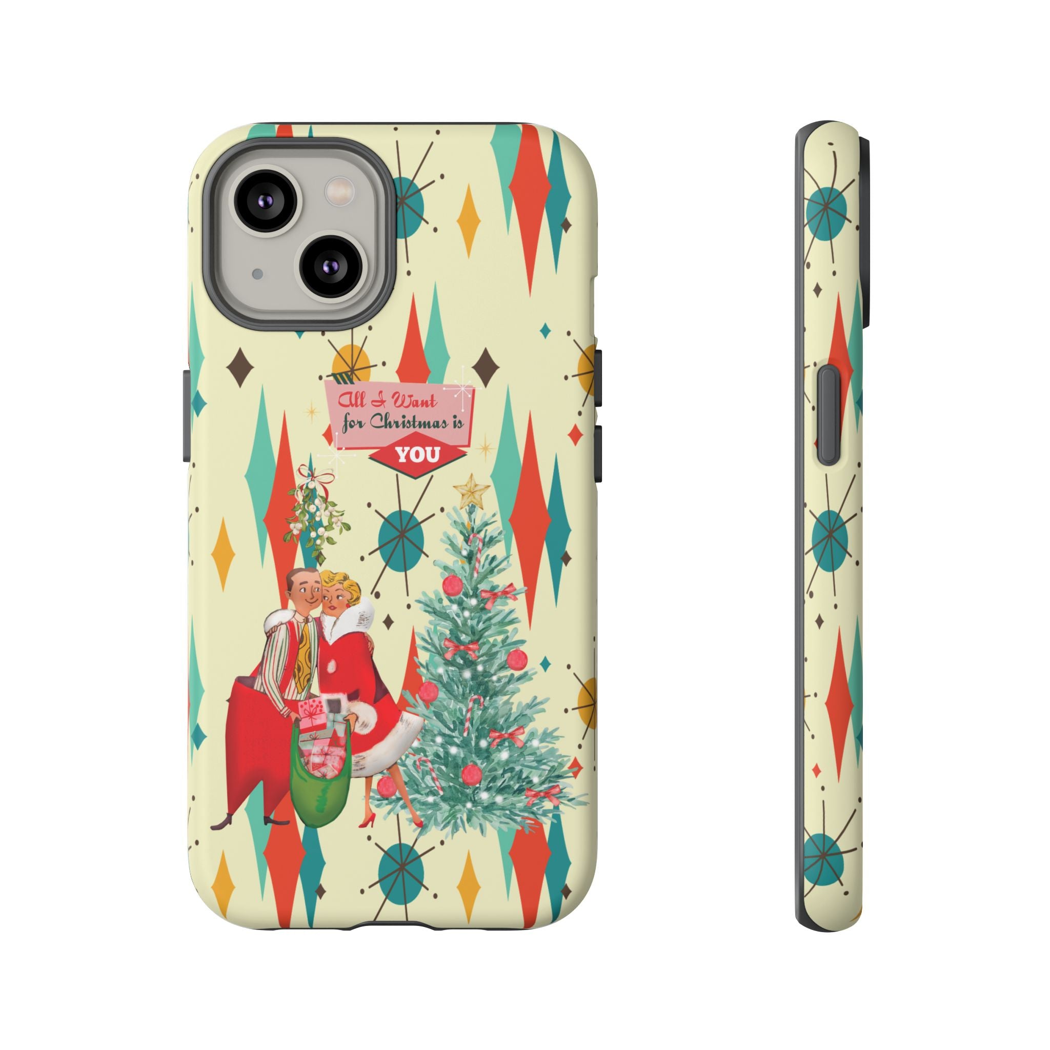 Retro 50s Christmas Phone Case, Mid Century Modern Franciscan Starburst Holiday Smartphone Cover