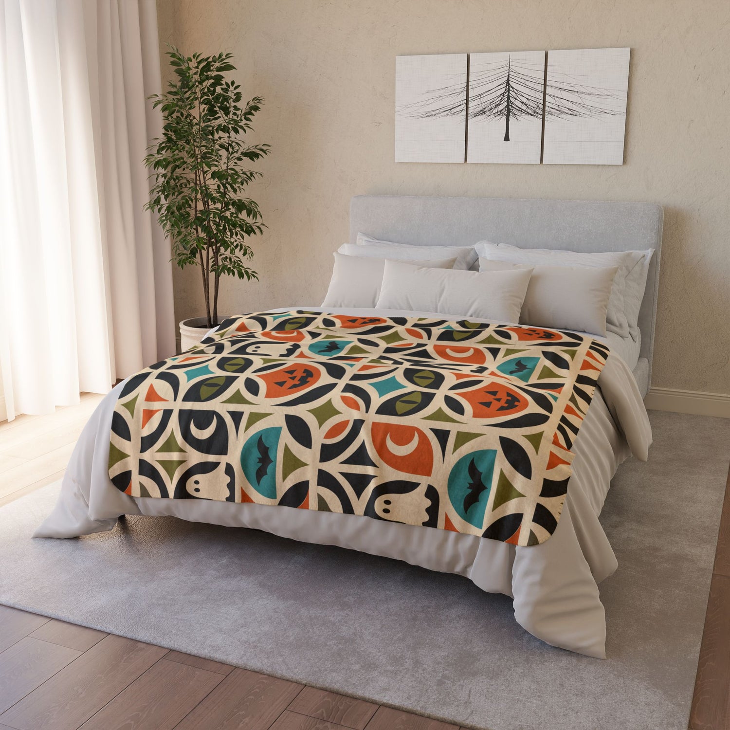 Retro Mid Century Modern Halloween Throw Blanket