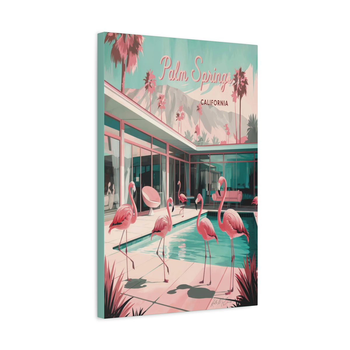 Palm Springs Flamingo Mid Century Modern Canvas Wall Art