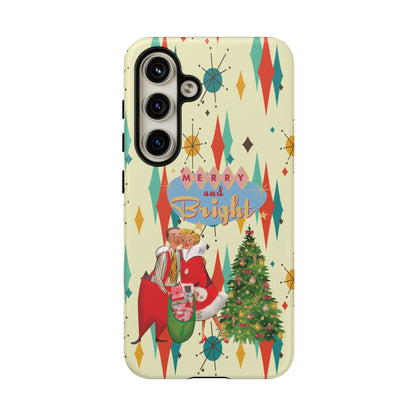 Merry and Bright Retro Christmas iPhone Case, 1950s Kitsch Mid Century Modern Holiday Cover, Atomic Starburst Vintage Phone Accessory