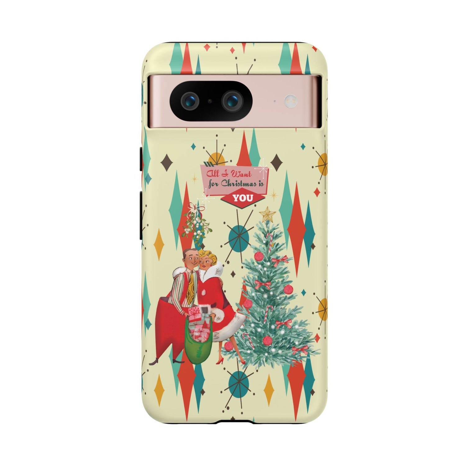 Retro 50s Christmas Phone Case, Mid Century Modern Franciscan Starburst Holiday Smartphone Cover