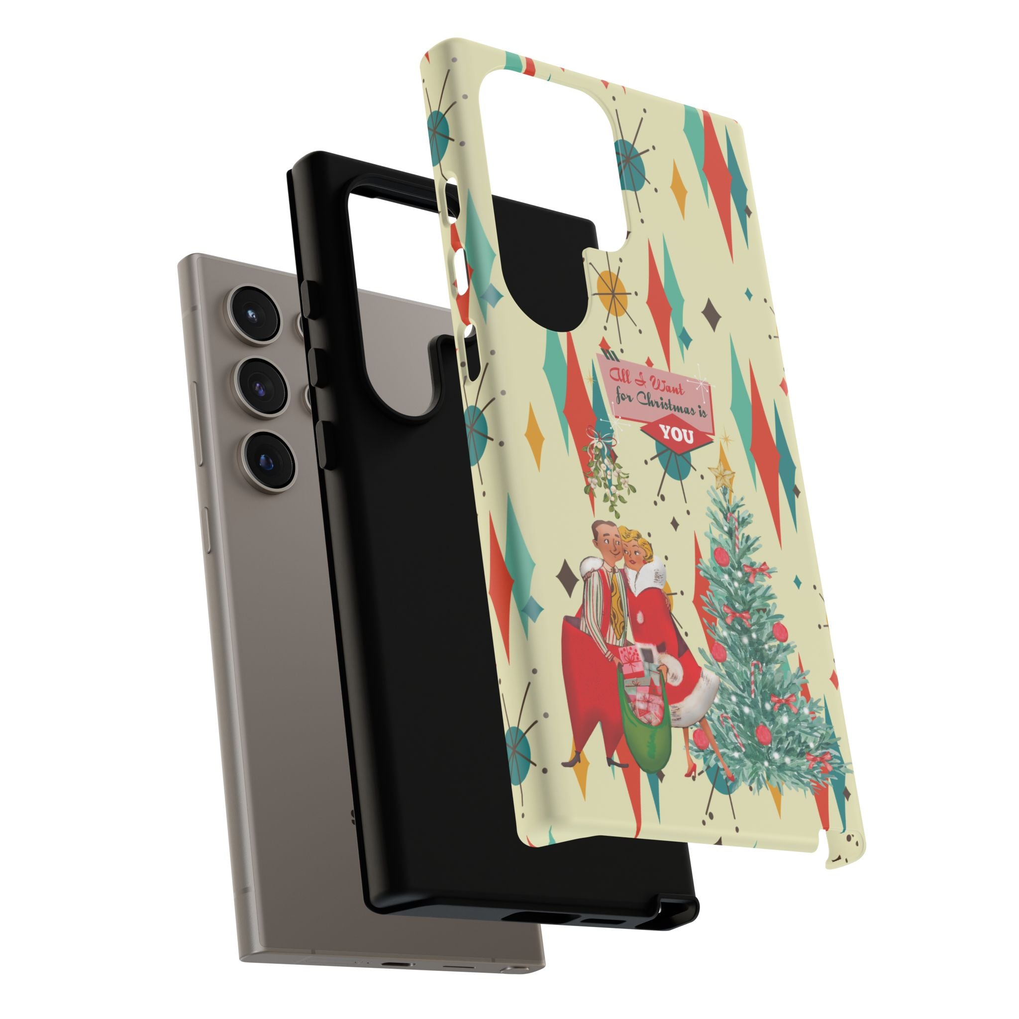 Retro 50s Christmas Phone Case, Mid Century Modern Franciscan Starburst Holiday Smartphone Cover