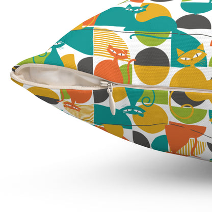 MCM Atomic Cat Retro Geometric Throw Pillow, 50s Mod Cushion