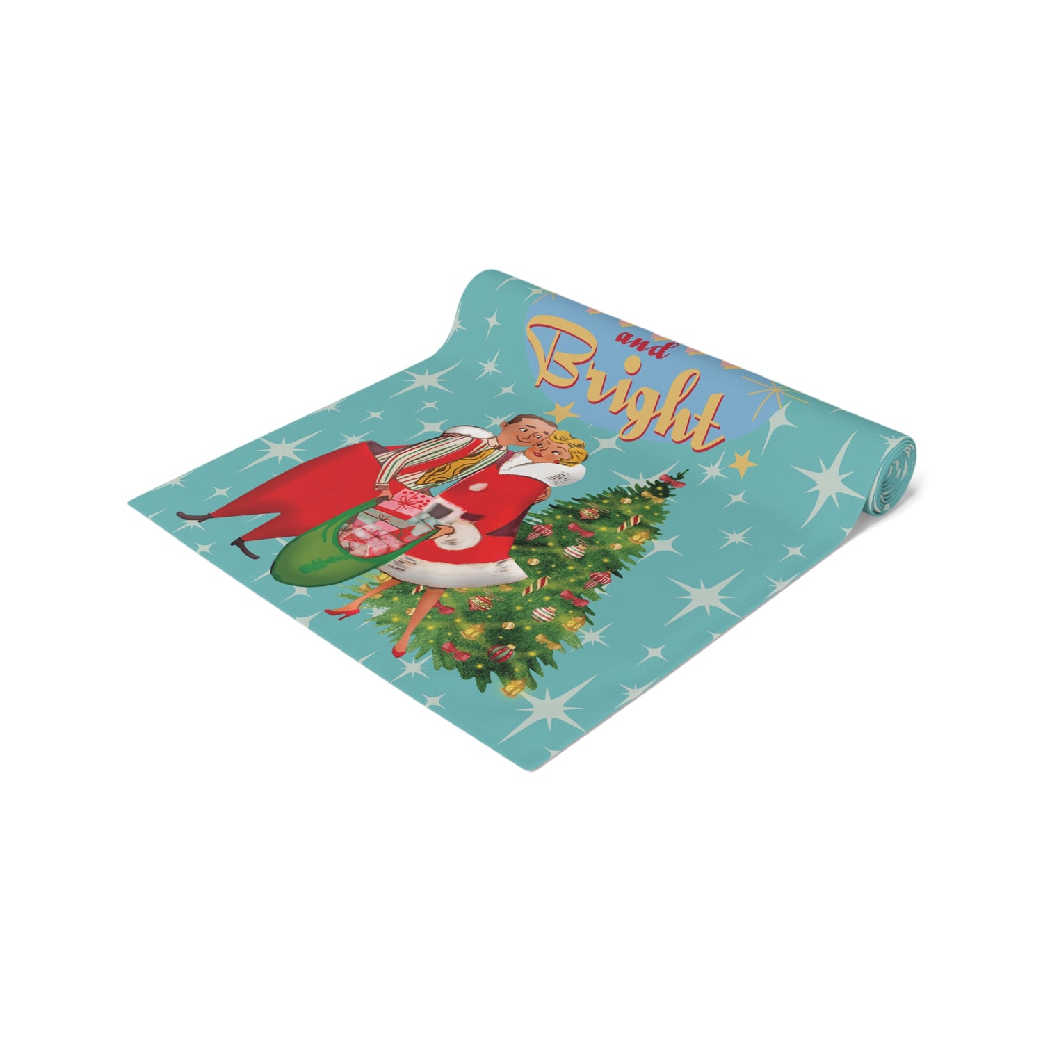 Merry and Bright Retro 1950s Mid Century Modern Christmas Table Runner