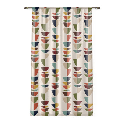 Mid Century Modern Retro Geometric Abstract Sheer Curtain Panel