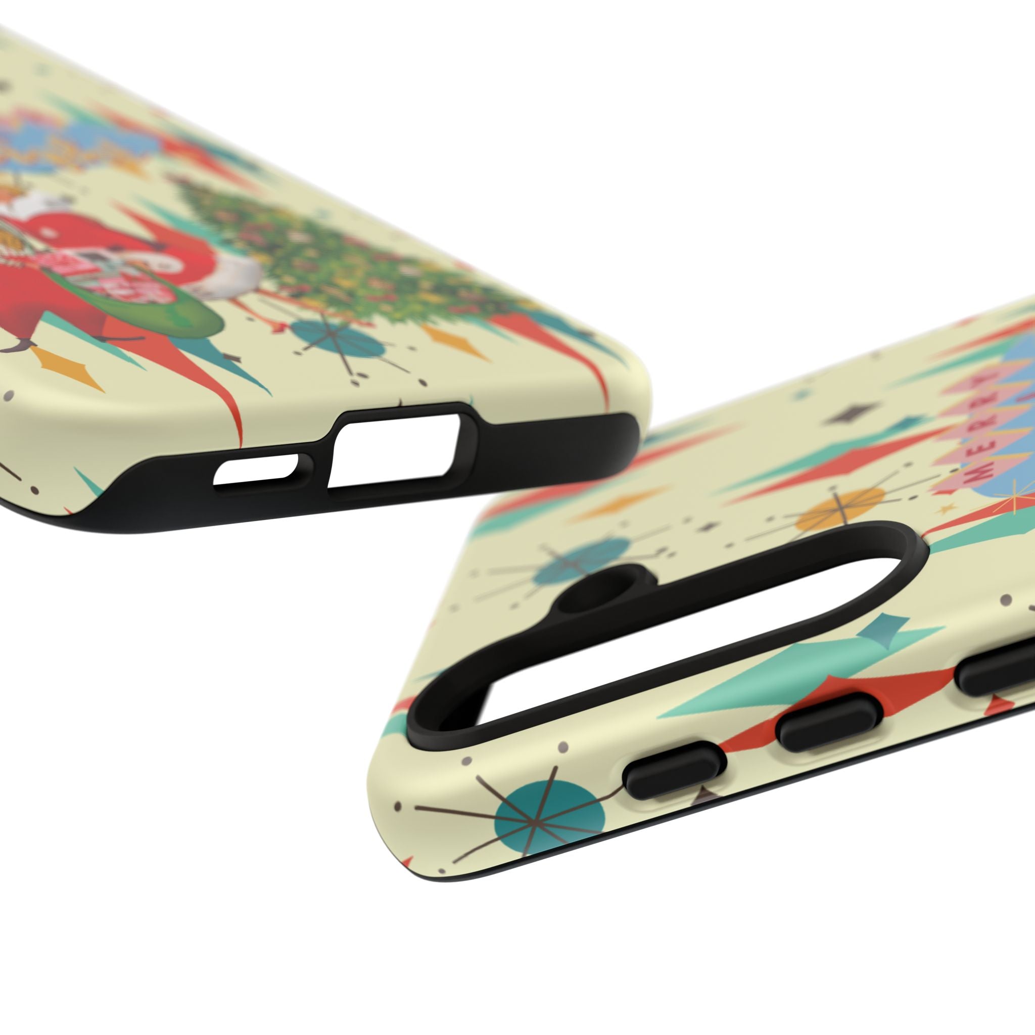 Merry and Bright Retro Christmas iPhone Case, 1950s Kitsch Mid Century Modern Holiday Cover, Atomic Starburst Vintage Phone Accessory