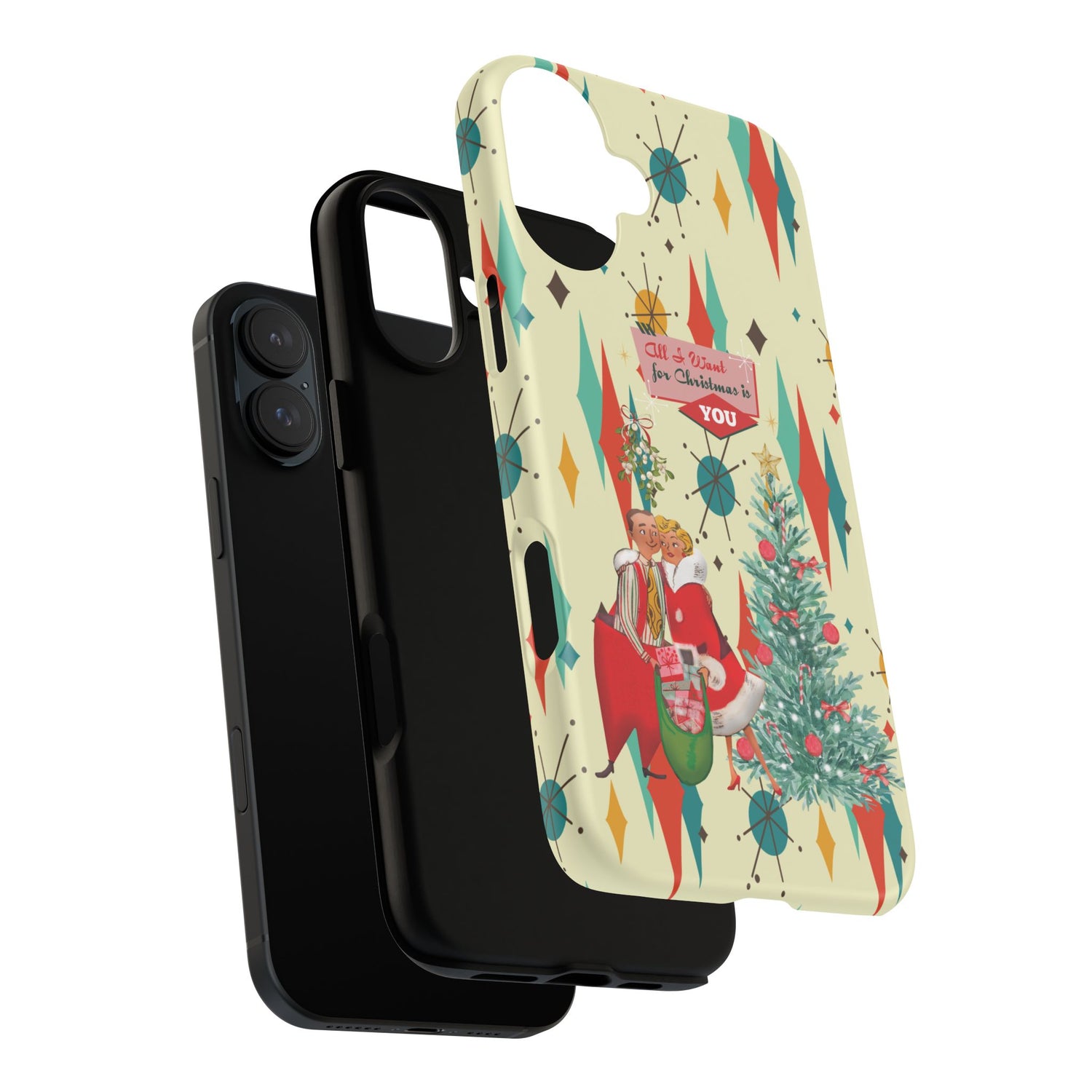 Retro 50s Christmas Phone Case, Mid Century Modern Franciscan Starburst Holiday Smartphone Cover