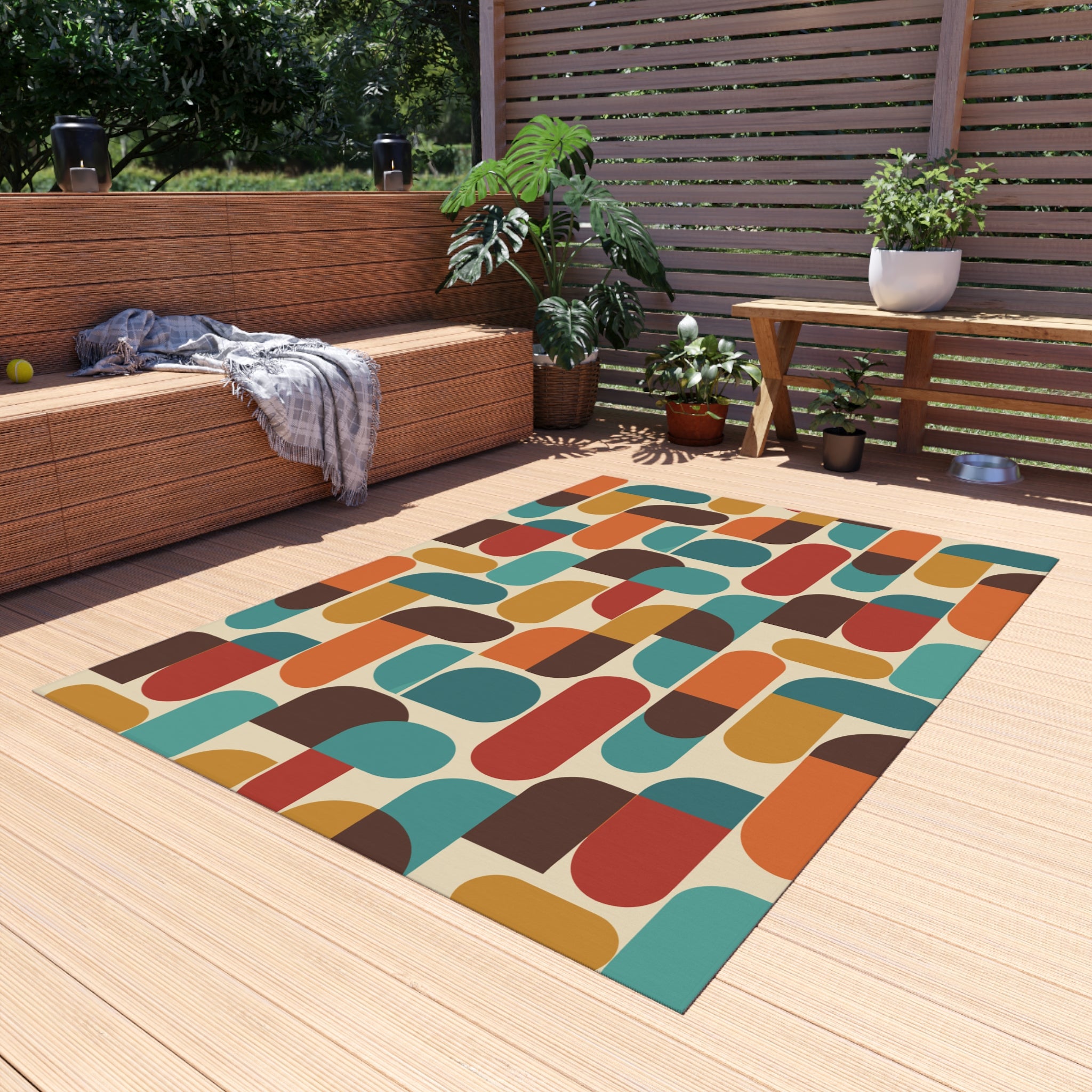 Groovy 70s Mod Geometric Mid Century Modern Outdoor Patio Rug