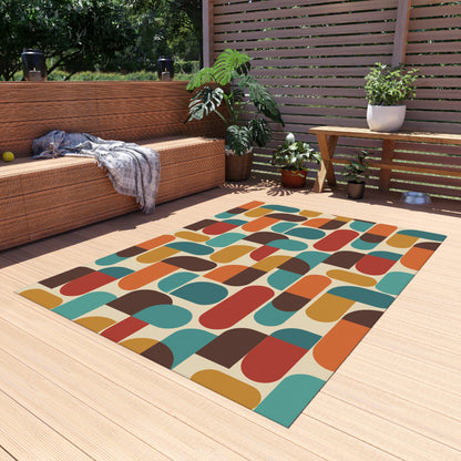 Groovy 70s Mod Geometric Mid Century Modern Outdoor Patio Rug