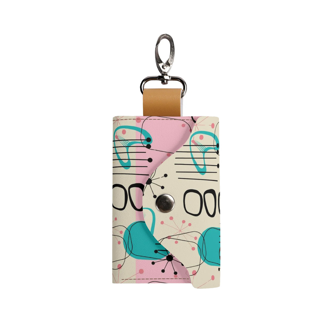 Mid Century Modern Atomic Cat Keychain Purse, Retro Pink, Turquoise, and Black Keychain Wallet