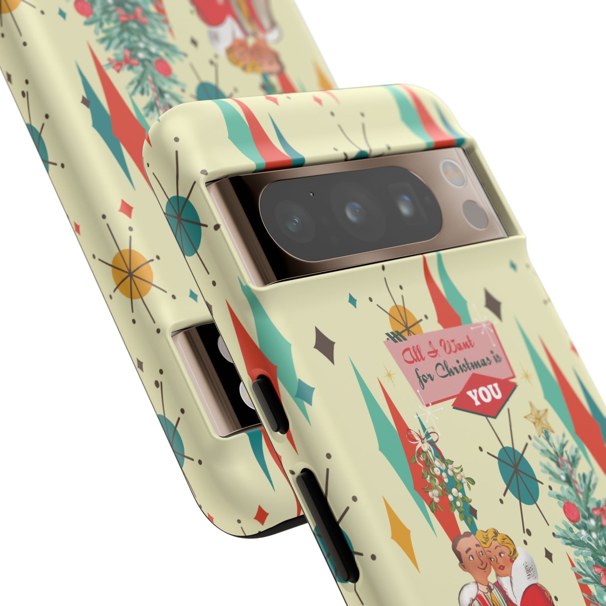 Retro 50s Christmas Phone Case, Mid Century Modern Franciscan Starburst Holiday Smartphone Cover