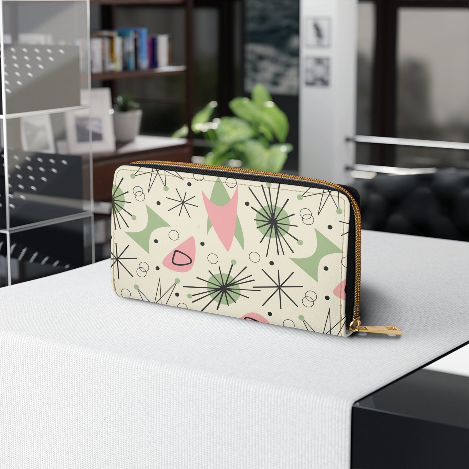 Atomic Cat Kitschy Mid Century Modern Retro 50s Zip Around Wallet