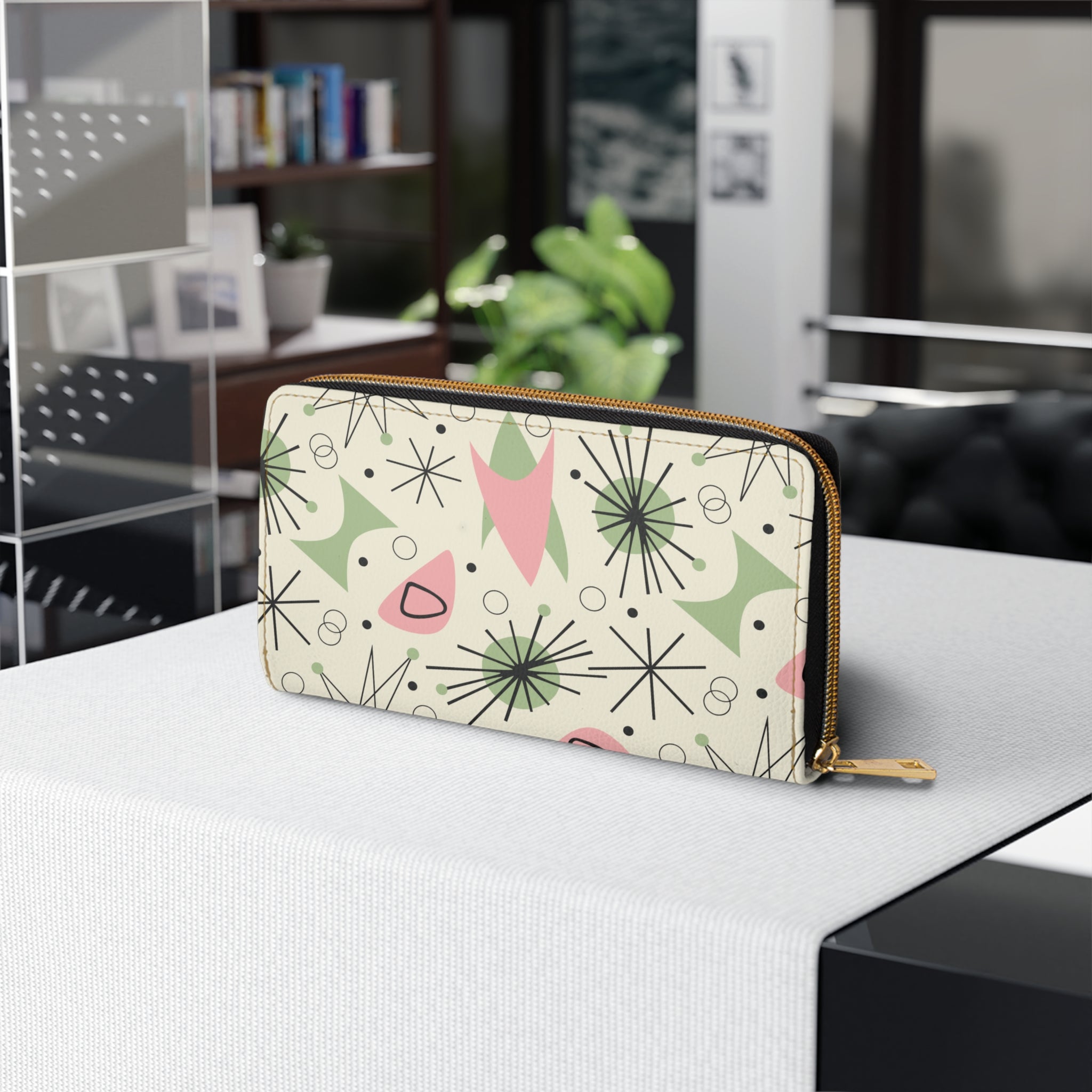 Atomic Cat Kitschy Mid Century Modern Retro 50s Zip Around Wallet
