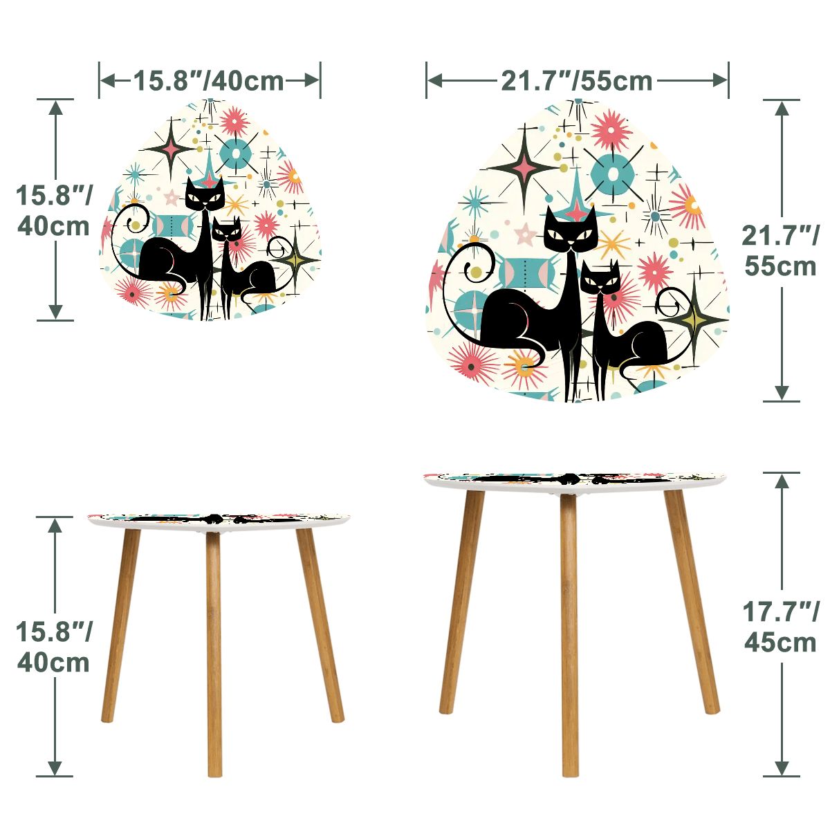 Kitschy Atomic Cat Sputnik Starburst Retro 50s Nesting Tables