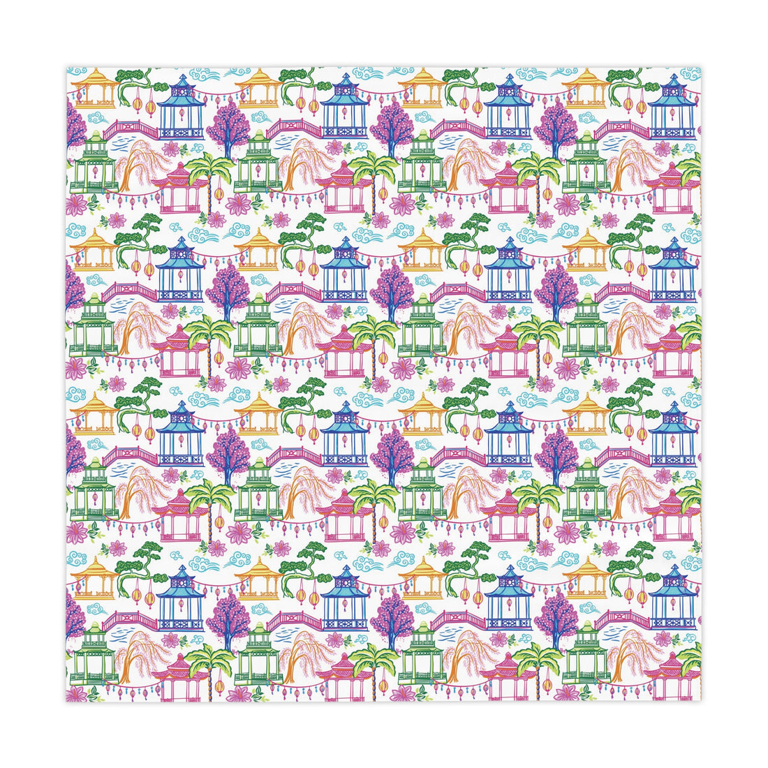 Chinoiserie Pagoda Garden Tablecloth, Grandmillennial Table Linen
