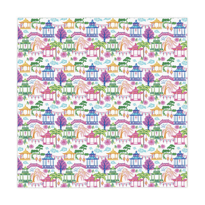 Chinoiserie Pagoda Garden Tablecloth, Grandmillennial Table Linen