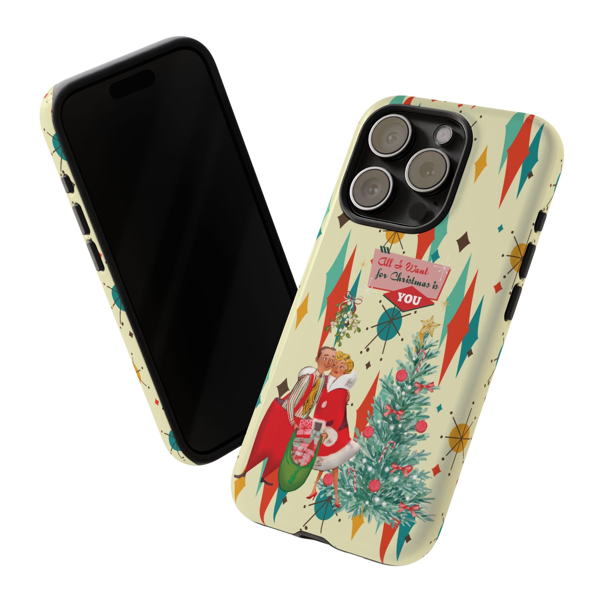 Retro 50s Christmas Phone Case, Mid Century Modern Franciscan Starburst Holiday Smartphone Cover