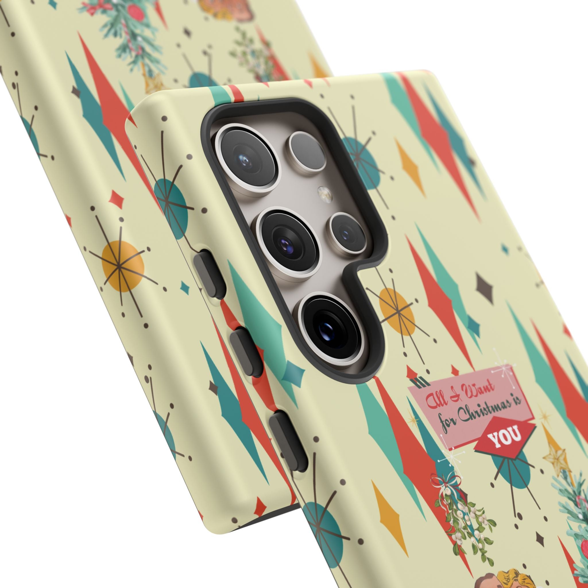 Retro 50s Christmas Phone Case, Mid Century Modern Franciscan Starburst Holiday Smartphone Cover