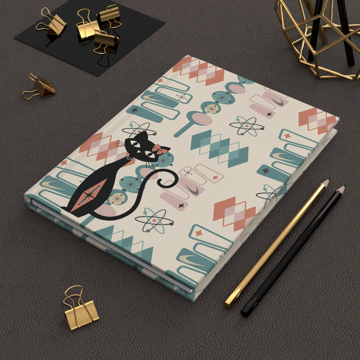 Atomic Cat 1950s Mid Century Modern Hardcover Journal Notebook