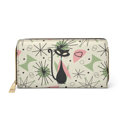 Atomic Cat Kitschy Mid Century Modern Retro 50s Zip Around Wallet