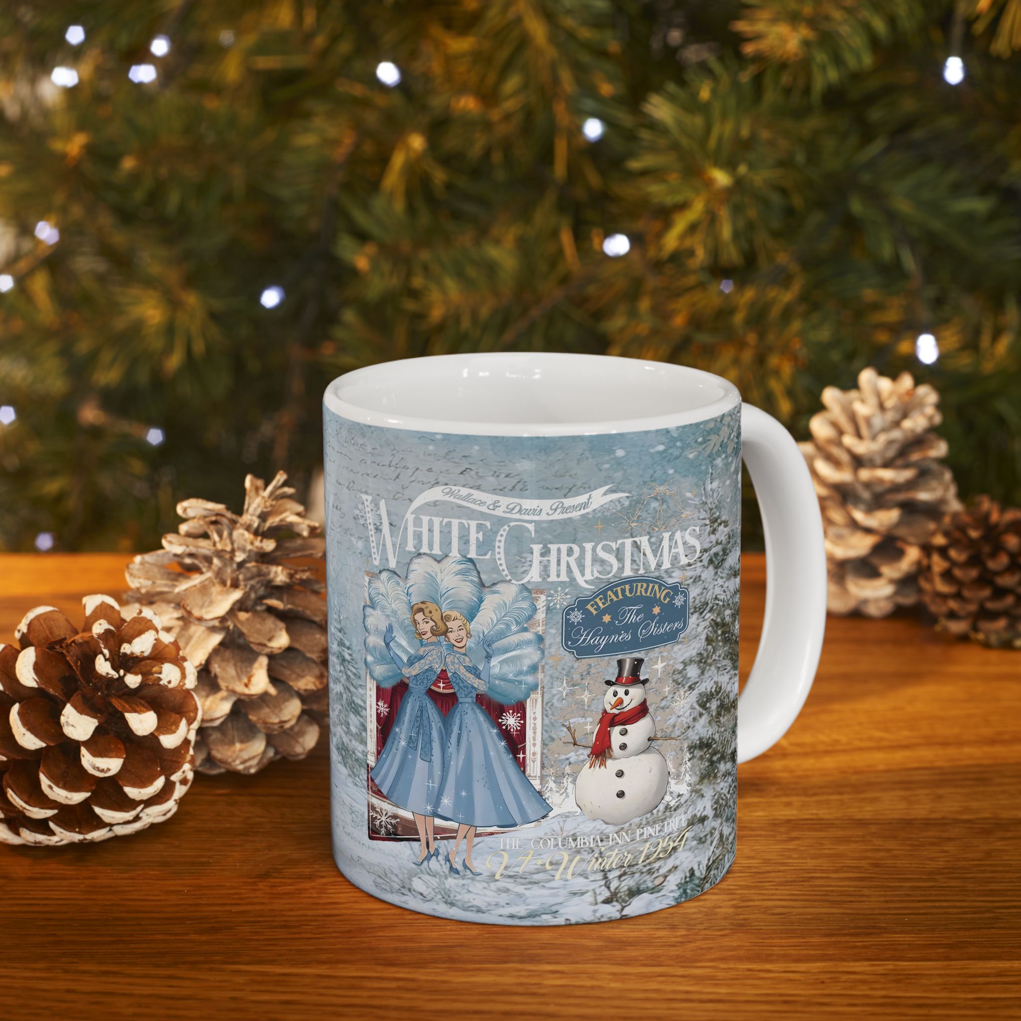 Sisters Sisters White Christmas Mug, Wallace And Davis Haynes Sisters, Classic Holiday Movie Coffee Cup, Vintage Style Christmas Gift